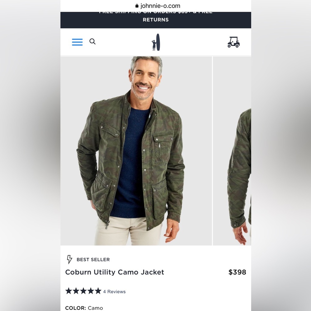 Johnnie-O Coburn Utility Camo Jacket in size Large.